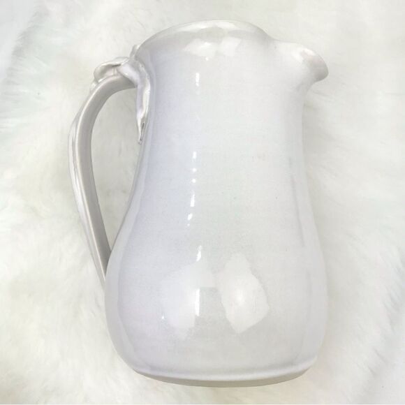 Studio Pottery Handmade Creamy White Ceramic Leaf and Stem Decorative Pitcher - Picture 5 of 16